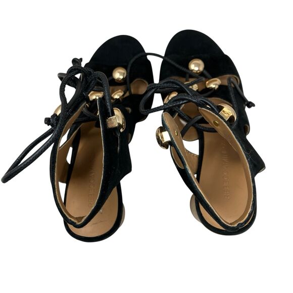 Rebecca Minkoff Black Suede Lace Up Open Heel Block Sandals Womens 6.5 - Picture 9 of 13